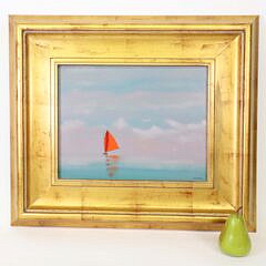 Robert Stark Jr. Oil on Canvas "Red Sail Catboat with Luminous Sky"