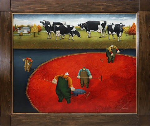 Lowell Herrero Oil on Canvas "Cranberry Harvest", circa 1992