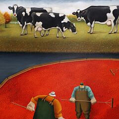 Lowell Herrero Oil on Canvas “Cranberry Harvest”, circa 1992