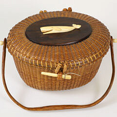 Jose Formoso Reyes Nantucket Friendship Basket with Carved Charlie Sayle Sr. Whale