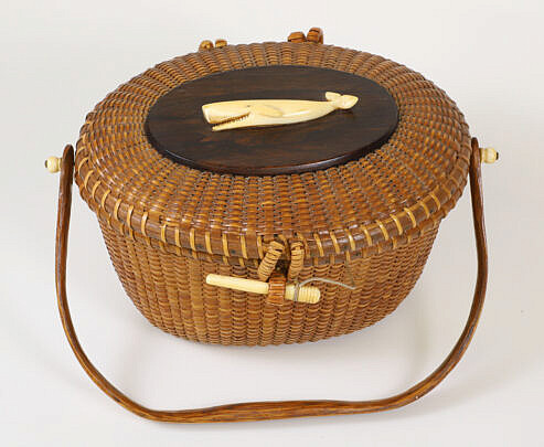Jose Formoso Reyes Nantucket Friendship Basket with Carved Charlie Sayle Sr. Whale