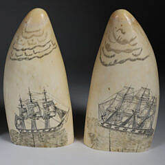 Matched Pair of Scrimshaw Whale Teeth, 19th Century