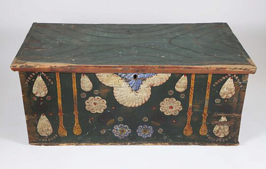 Antique Painted Decorated Swedish Pine Trunk
