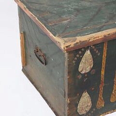 Antique Painted Decorated Swedish Pine Trunk, 19th Century