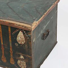 Antique Painted Decorated Swedish Pine Trunk, 19th Century