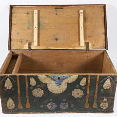 Antique Painted Decorated Swedish Pine Trunk, 19th Century