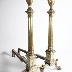 Pair of American Federal Engraved Brass Andirons, circa 1790-1810 Philadelphia