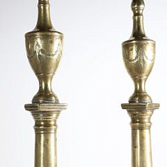 Pair of American Federal Engraved Brass Andirons, circa 1790-1810 Philadelphia