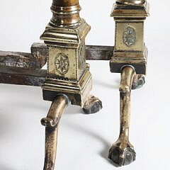 Pair of American Federal Engraved Brass Andirons, circa 1790-1810 Philadelphia