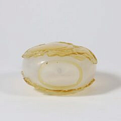 Chinese Pale Yellow Overlay Glass “Dragon & Peach” Snuff Bottle, Qing Dynasty