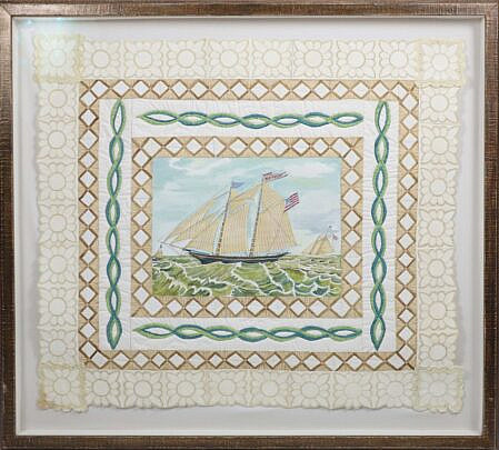 Mellie Cooper "Nantucket Schooner" Large Hand Cast Paper Oil Painting