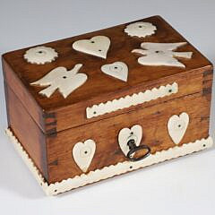 Small Bone Applied Wood Trinket Box, 19th Century