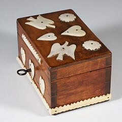 Small Dovetailed Trinket Box Adorned with Bone Decorations, 19th Century