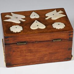 Small Dovetailed Trinket Box Adorned with Bone Decorations, 19th Century