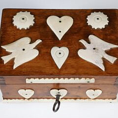 Small Dovetailed Trinket Box Adorned with Bone Decorations, 19th Century