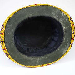 Vintage Native American Bead Work Decorated Beaver Skin Top Hat with American Flag Design