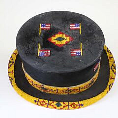 Vintage Native American Bead Work Decorated Beaver Skin Top Hat with American Flag Design