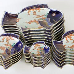 Set of 28 Vintage Japanese Imari Fish Plates