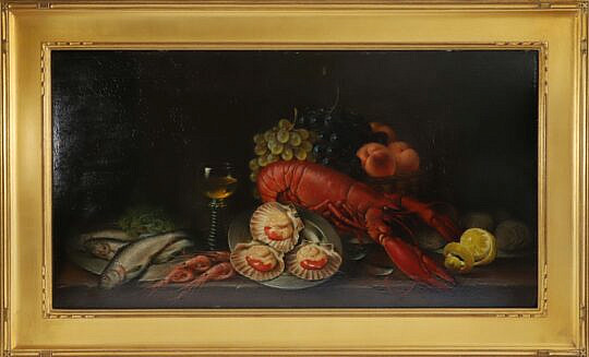 Marcus Clayton Stone Oil on Panel "Gastronomic Tabletop Feast"