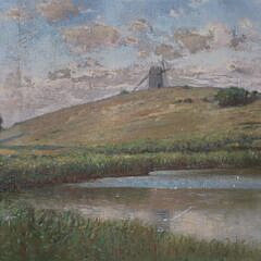 Charles Drew Cahoon Oil on Artist Board “Windmill on Nantucket Island”