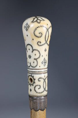 English Pique and Silver Grip Walking Stick, 17th Century