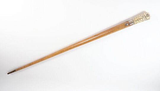 Pique Pommander Grip Silver Inlaid Walking Stick with Silver Collar and Eyelet Dated 1698