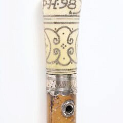Pique Pommander Grip Silver Inlaid Walking Stick with Silver Collar and Eyelet Dated 1698