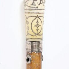 Pique Pommander Grip Silver Inlaid Walking Stick with Silver Collar and Eyelet Dated 1698