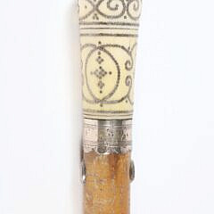 Pique Pommander Grip Silver Inlaid Walking Stick with Silver Collar and Eyelet Dated 1698