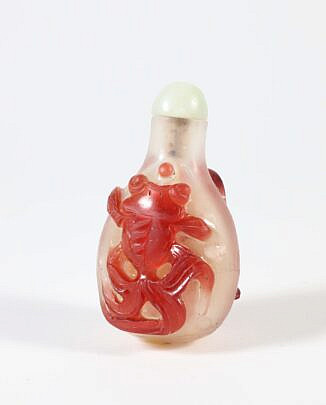 11-5712 Chinese Red Overlay Goldfish Snuff Bottle A 9809_2 JPG