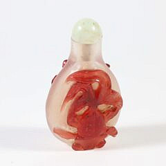 Chinese Red Overlay Glass “Goldfish” Snuff Bottle, Qing Dynasty