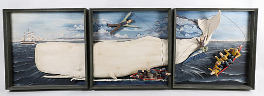 Triptych Folk Art Whaling Scene "Nantucket Sleigh Ride" By Lacy Tricia, 2017