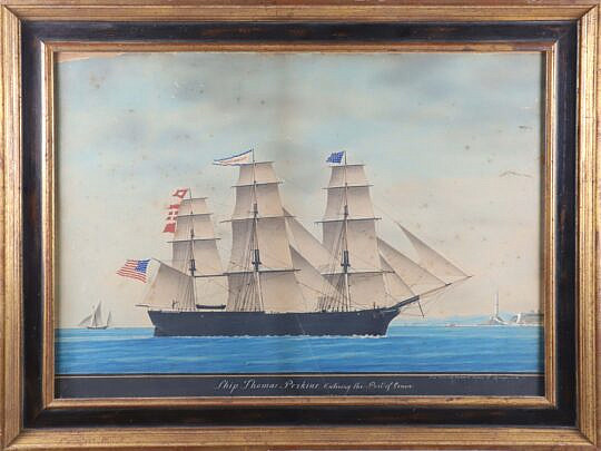 "Portrait of the Ship Thomas Perkins" Watercolor, 19th Century