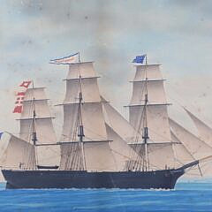 Antique Watercolor on Paper “Ship Thomas Perkins Entering the Port of Genoa”, 19th Century
