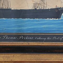 Antique Watercolor on Paper “Ship Thomas Perkins Entering the Port of Genoa”, 19th Century