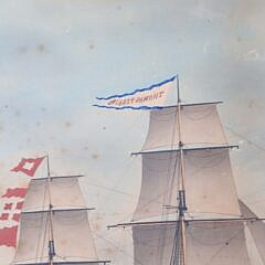 Antique Watercolor on Paper “Ship Thomas Perkins Entering the Port of Genoa”, 19th Century