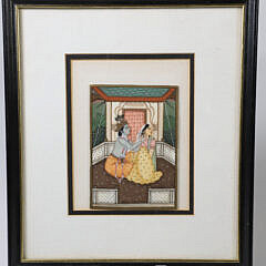 Mughal Style Miniature Painting Depicting Krishna and Radha