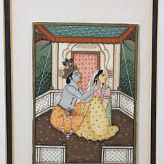 Mughal Style Miniature Painting Depicting Krishna and Radha