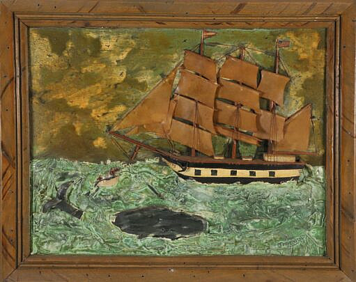 Vintage Carved Relief of a Whaling Barque