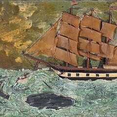 Vintage Carved Relief of a Whaling Barque Signed Thomas