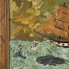 Vintage Carved Relief of a Whaling Barque Signed Thomas