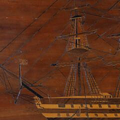 English Marquetry Panel Depicting a Three-Masted Triple Decked Man-O-War, 19th Century