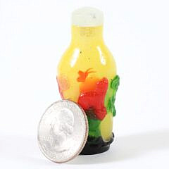 Chinese Multi-Color Overlay “Cat and Butterfly” Snuff Bottle, Qing Dynasty