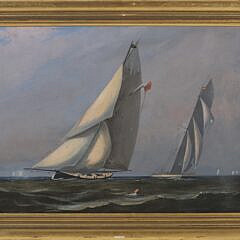 American School "Schooners Racing on Choppy Seas" Oil on Canvas, Late 19th Century