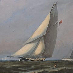 American School “Schooners Racing on Choppy Seas” Oil on Canvas, Late 19th Century