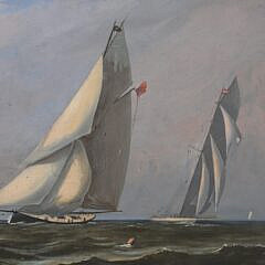 American School “Schooners Racing on Choppy Seas” Oil on Canvas, Late 19th Century