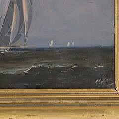 American School “Schooners Racing on Choppy Seas” Oil on Canvas, Late 19th Century