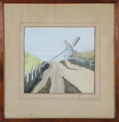 Anne Beach (Gustafson) "The Old Mill, Nantucket, Massachusetts" Gouache, circa 1940