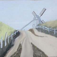 Anne Beach (Gustafson) “The Old Mill, Nantucket, Massachusetts” Gouache, circa 1940