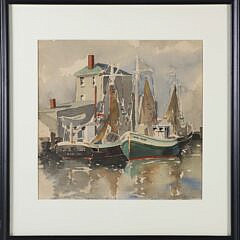 Rare Doris and Richard Beer (1898-1967 & 1893-1959) Watercolor on Paper "Harbor Scene"